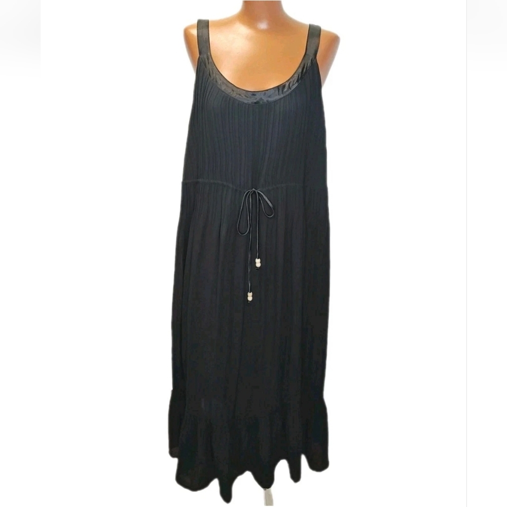 Lane Bryant Woman Tiered Maxi Dress Pleated Drawstring Waist Sleeveless 24W/3X